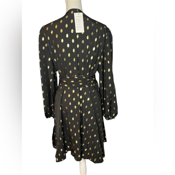 Black & Gold Polka Dot Wrap Dress 1X – Long Sleeve Party Dress Red Dot Boutique - Picture 4 of 13